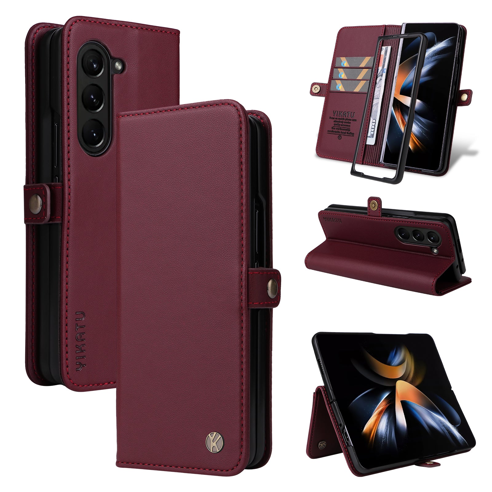 YIKATU YK- 001 for Samsung Galaxy Z Fold6 5G Case PU Leather Strong Magnetic Flip hone Cover - Wine Red YIKATU YK- 001 for Samsung Galaxy Z Fold6 5G Case PU Leather Strong Magnetic Flip hone Cover - Wine Red